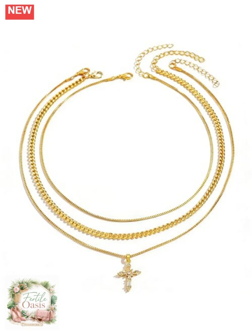 3 Pack Layered Dainty Cross Necklaces Set Gold Plated Brass